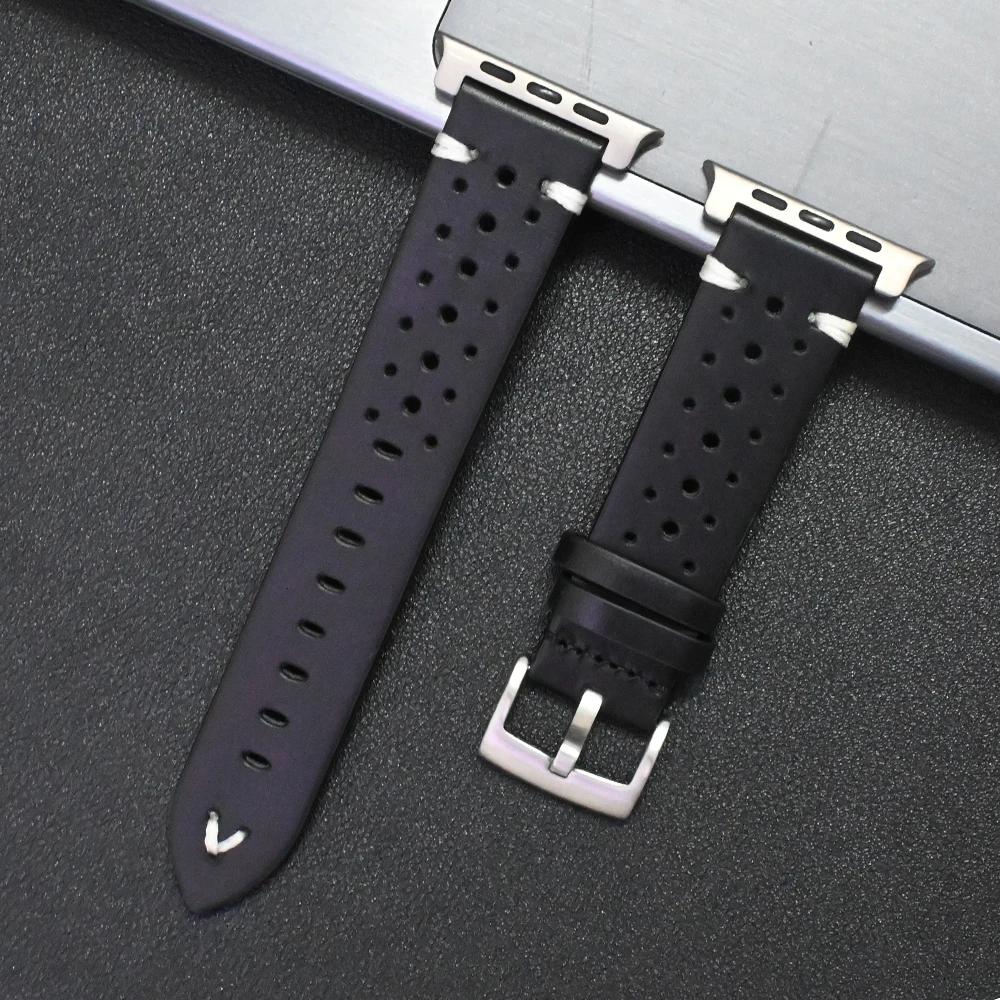 Premium Genuine Leather Watch Band - Elegant Titanium Strap
