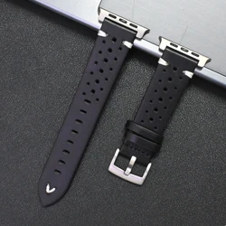 Premium Genuine Leather Watch Band - Elegant Titanium Strap for Apple Watch 45mm (Titanium black)