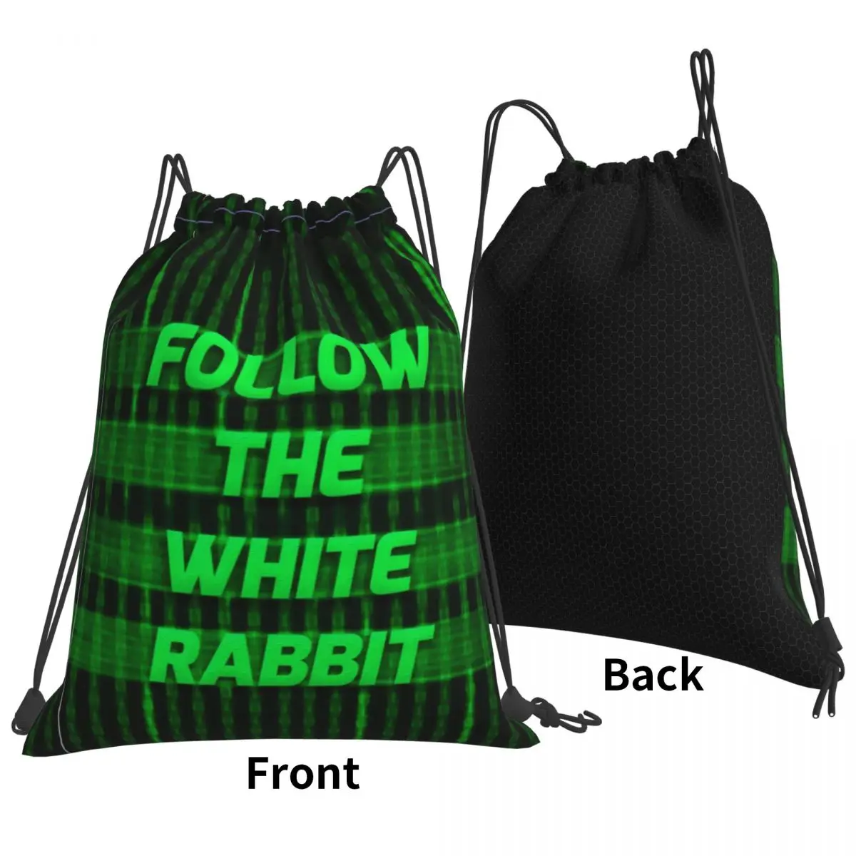 Unique Drawstring Backpack with Follow The Rabbit Design