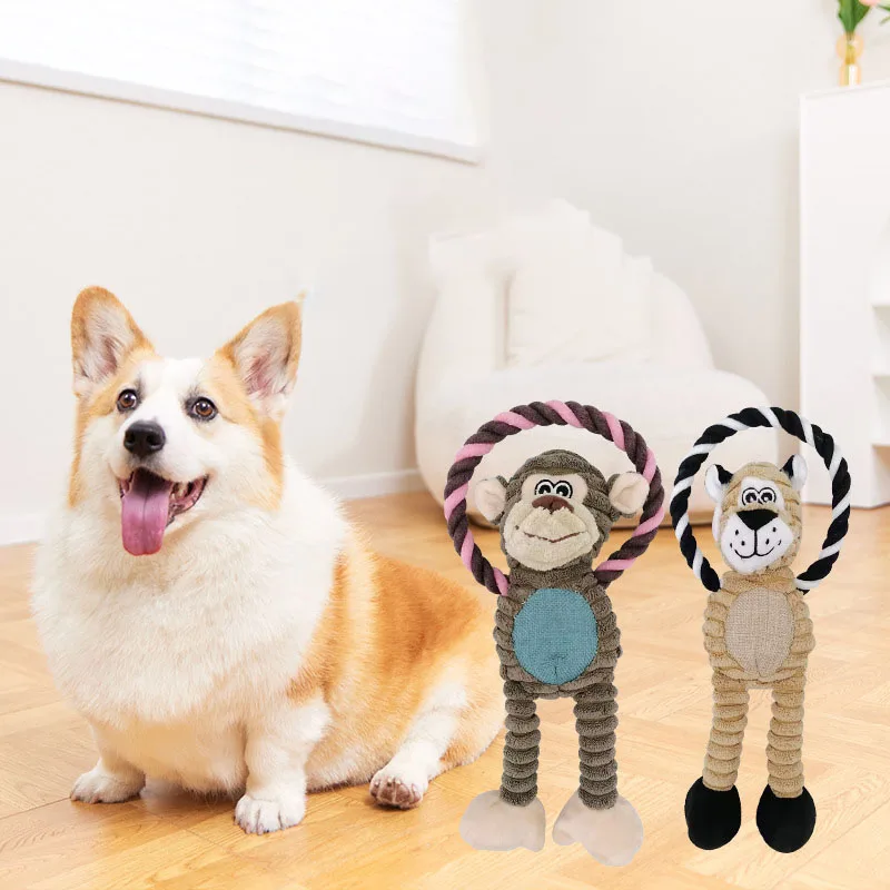 

1Pcs Corduroy Funny 30X12CM Lion/Monkey/Elephant Cartoon Animal Shape Bite Knot Toy Pet Products Puppy Chew Toys