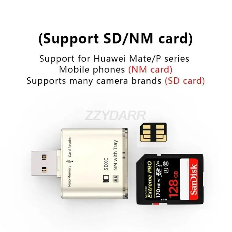 USB3.0 NM 카드 리더기 2 in 1 나노 메모리 카드 및 SD 카드 리더기 Huawei Honor 노트북 용 휴대용 USB NM 메모리 카드 어댑터