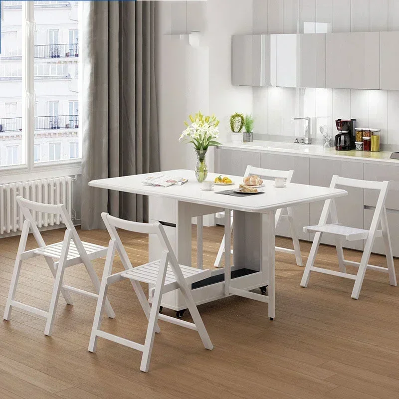 Space-saving Folding Dining Table and Chairs Household Simple Modern Movable Solid Wood Folding Dining Table