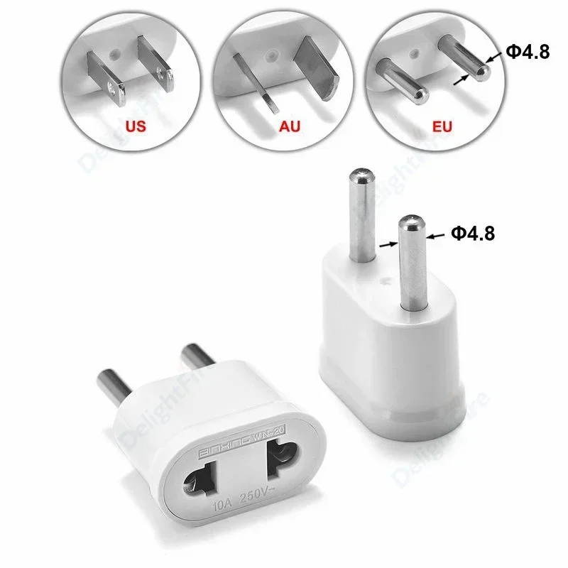 Adaptador de energia de viagem branco, AU EUA para UE Europeia KR Plug Adapter, 2 Pin, americano, conversor AC, tomada elétrica, soquete, CE