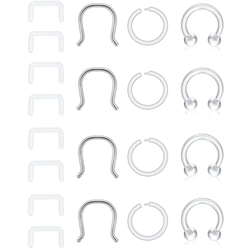 1pcs/20pcs 16G Clear Bioflex Septum Rings Retainers Flexible Acrylic Nose Ring Retainer U-Shaped Piercing Hider,body jewelry,piercing jewelry,nose rings,body piercing jewelry