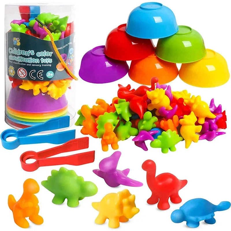 

Counting Animals Toys Matching Game with Sorting Bowls Montessori Math Counters Color Sorting Teaching Toy for Toddlers Kids