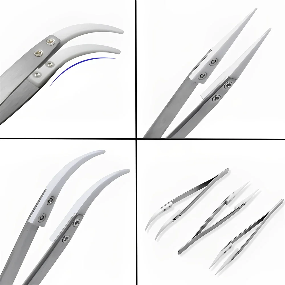 Ceramic Tweezers Highly Heat Resistant Non-Conductive Anti-Static Precision Stainless Steel Plier for Electronics Craft Jewelry