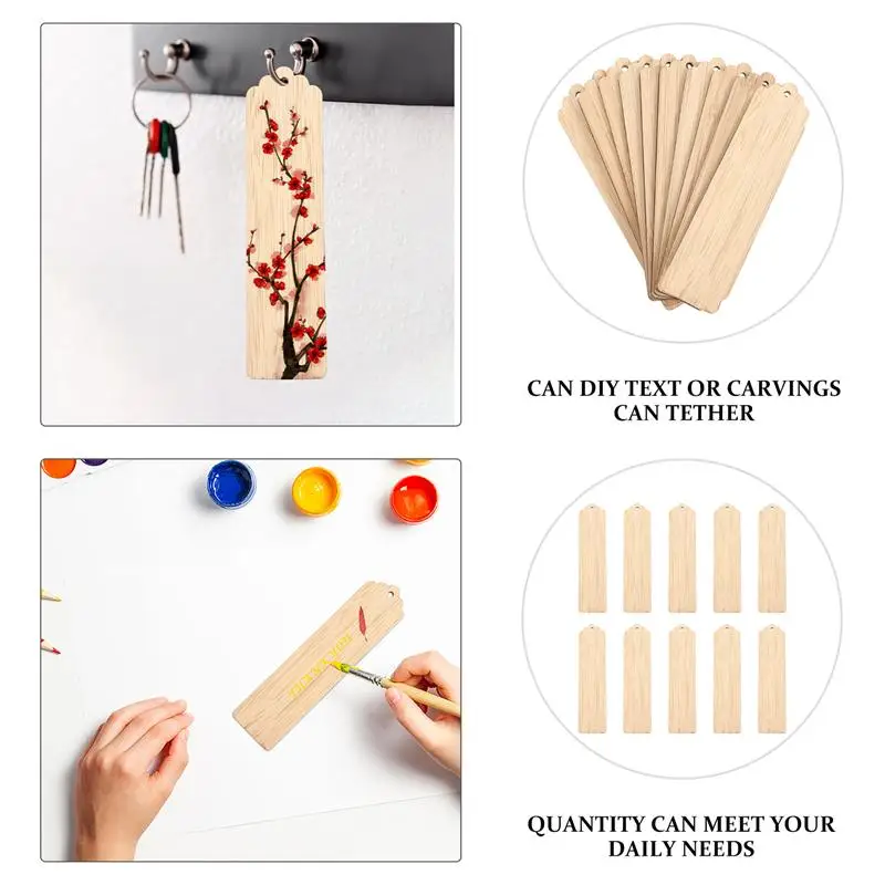 Wood Blank Bookmarks Unfinished Wood Tags Painting Craft Bookmarks DIY Carved Graffiti Bamboo Board Material 10pcs wooden bookmark bookmarks stationery supplies