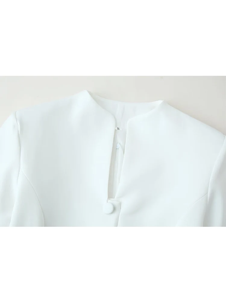 Office Ladies Mini Dress Stand Collar Full Sleeve Chic Button Decoration Daily Casual Simple Fashion Slim Fit Lady Short Dress