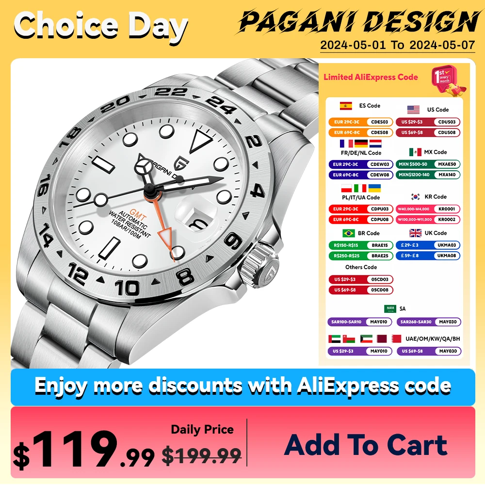 

2024 PAGANI DESIGN PD1762 Top Automatic Mechanical Wristwatches NH34A Sapphire Stainless Steel Case Waterproof Watch Timepiece