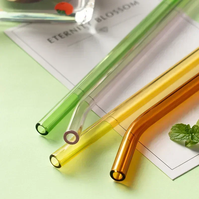 200*8mm Korean ins Style Color Thick Glass Straw Clear Creative Heat-resistant High Borosilicate Crystal Straw Straight Bend