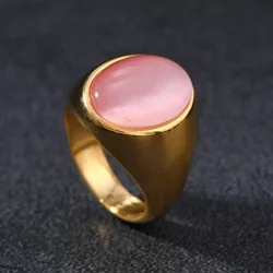 Vintage Stainless Steel Stone Ring - Black, Pink, Green - Unisex Fashion Jewelry, Sizes 6 - 12 - USA 10 (Gold pink)