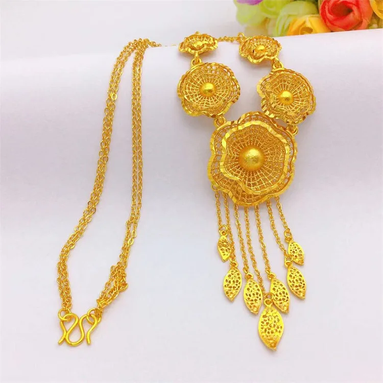 Gold Plated Jewelry Women's 5 Gold Flower Set Necklace for Women Bride Fashion Wedding Anniversary Engagement Fine Jewelry Gifts