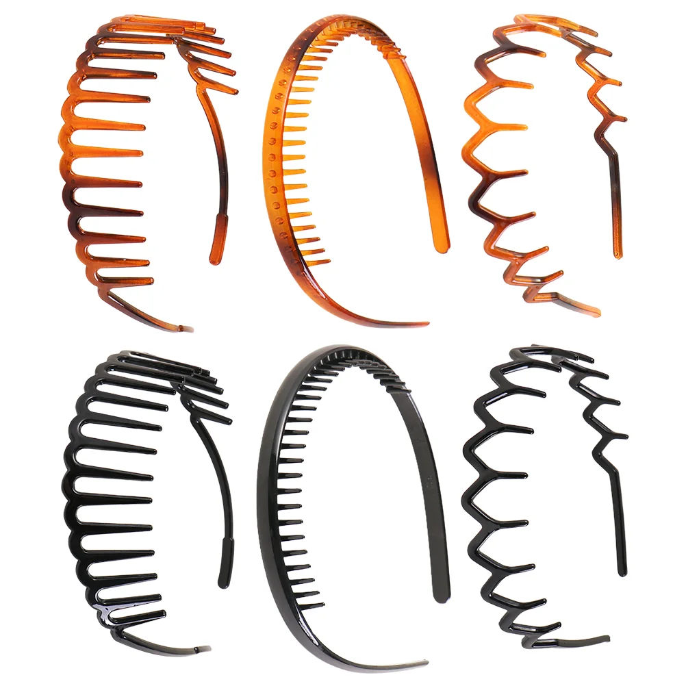 

Hair Comb Headbands, 6PCS Elastic Wavy Toothed Hairbands Hair Hoops Wash Headband Unisex Wavy Headdress for Men