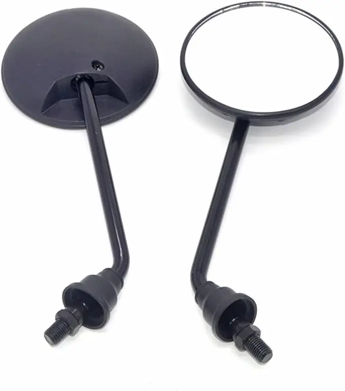 Black Motorcycle Scooter Rear View Mirrors - Round Oval Convex Design
