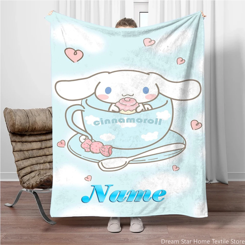 Custom Name Personalized Blanket Sanrio Kids Blanket Soft Fluffy Cinnamoroll Cartoon Warm Throw Quilt Blanket for Sofa Bedroom 3