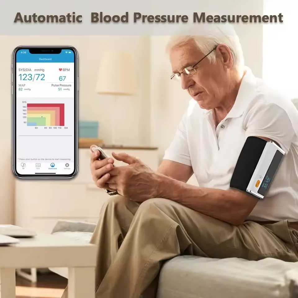 Wireless Bluetooth Blood Pressure Monitor With ECG Function Automatic Digital BP Machine Heart Rate Pulse EKG Support USB Charge 4