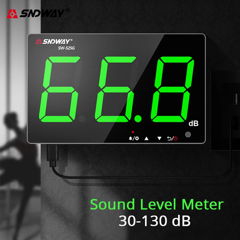 

SNDWAY SW-525G digital noise sound level meter 30-130 dB wall-mounted meter USB charging measurement decibel monitoring noise