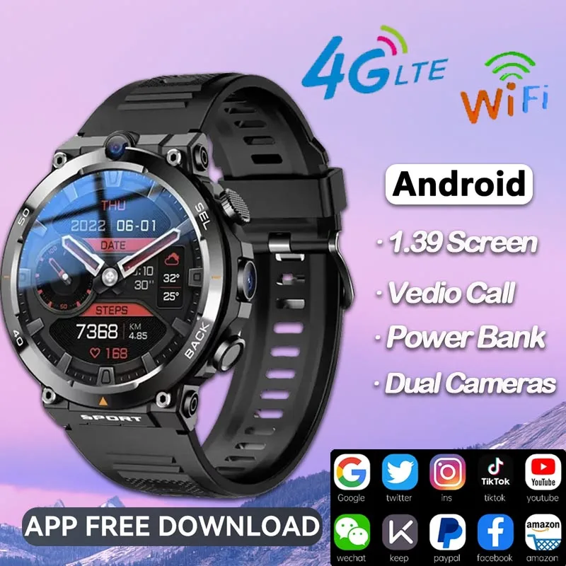

4G LTE Android Smartwatch H10 Face Unlock Dual Camera 16GB Memory SIM Talk Wifi GPS NFC Google Play APP Download Men Smart Watch
