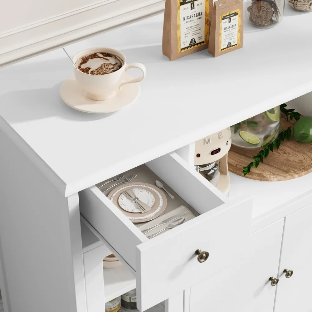 Storage Cabinet with 3 Doors and 1 Drawer, Buffet Cabinet Sideboard with Adjustable Shelves, Microwave Stand Cabinet for Kitchen 5