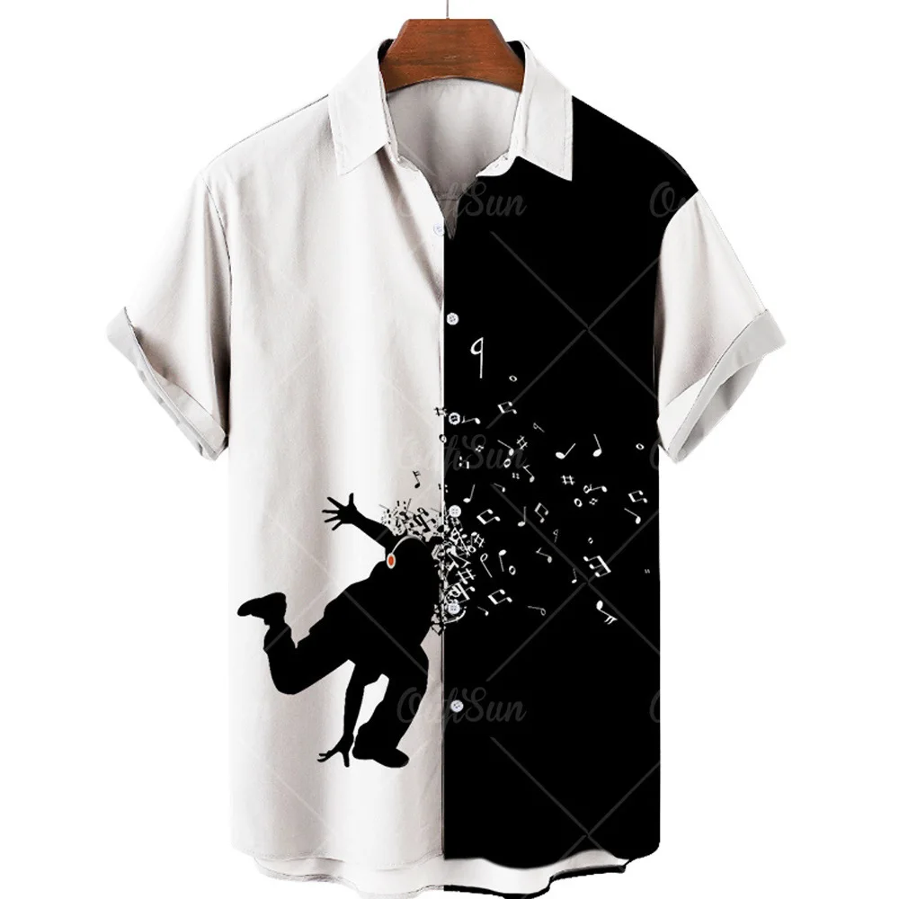 

Fashion Casual Men Shirt Music short Sleeve Tee Tops Outerwear Oversized Button Cardigan Lapel T-Shirts for Men Brand Summer