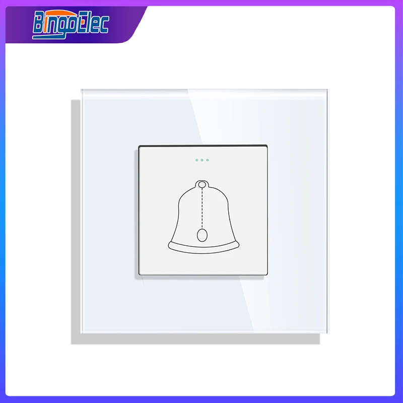 Bingoelec Casa Campainha Interruptor de Parede Botão com Indicador Led Vidro Cristal Temperado Painel Hotel Campainha Interruptores