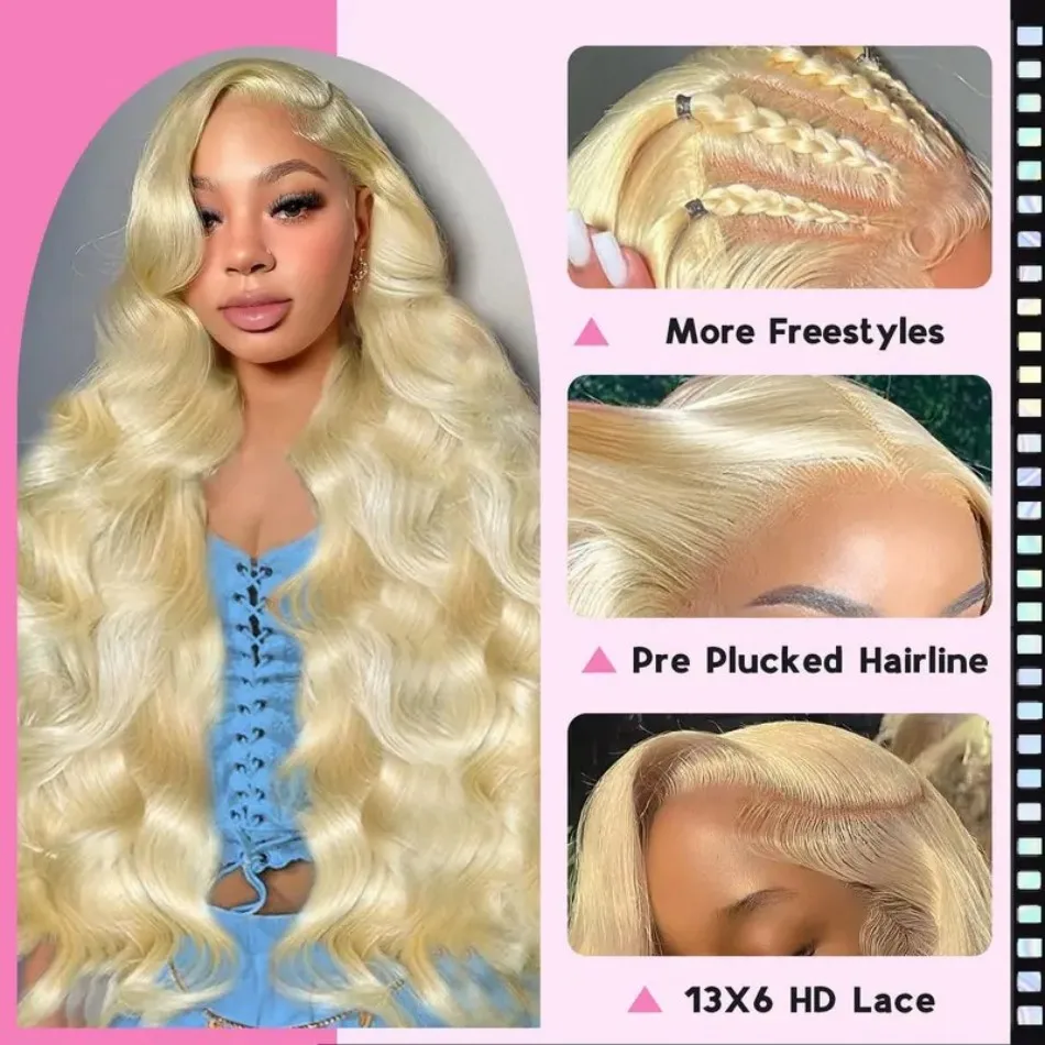 13X6 Hd Lace Frontal Wigs 250 Density Body Wave Brazilian Human Hair Wigs 613 Blonde Wig 38 Inch For Black Women 100% Human Hair