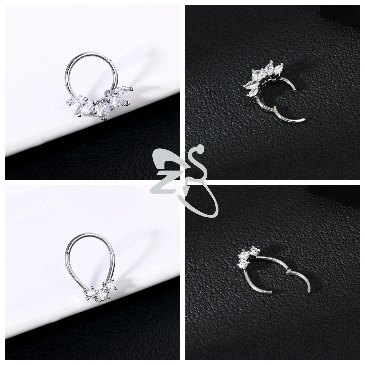 ZS 1 Piece Cute 16G Stainless Steel Septum Ring Spider Web Heart Nostril Piercing CZ Crystal Ear Helix Cartilage Earring Jewelry