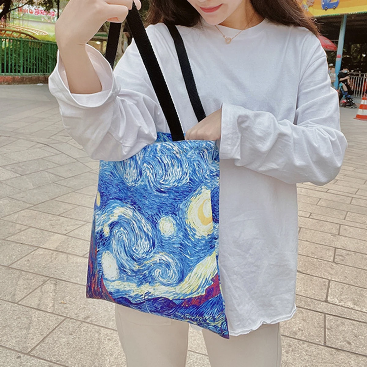 

Extra Thick Canvas Female Shoulder Bag Vintage Oil Painting Books Handbag Large Tote For Women Shopping Travel Underarm Bags