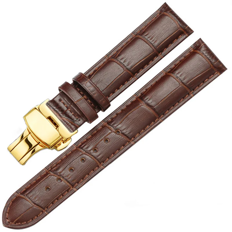 Elegant Butterfly Buckle Leather Watch Strap - Premium Universal Fit