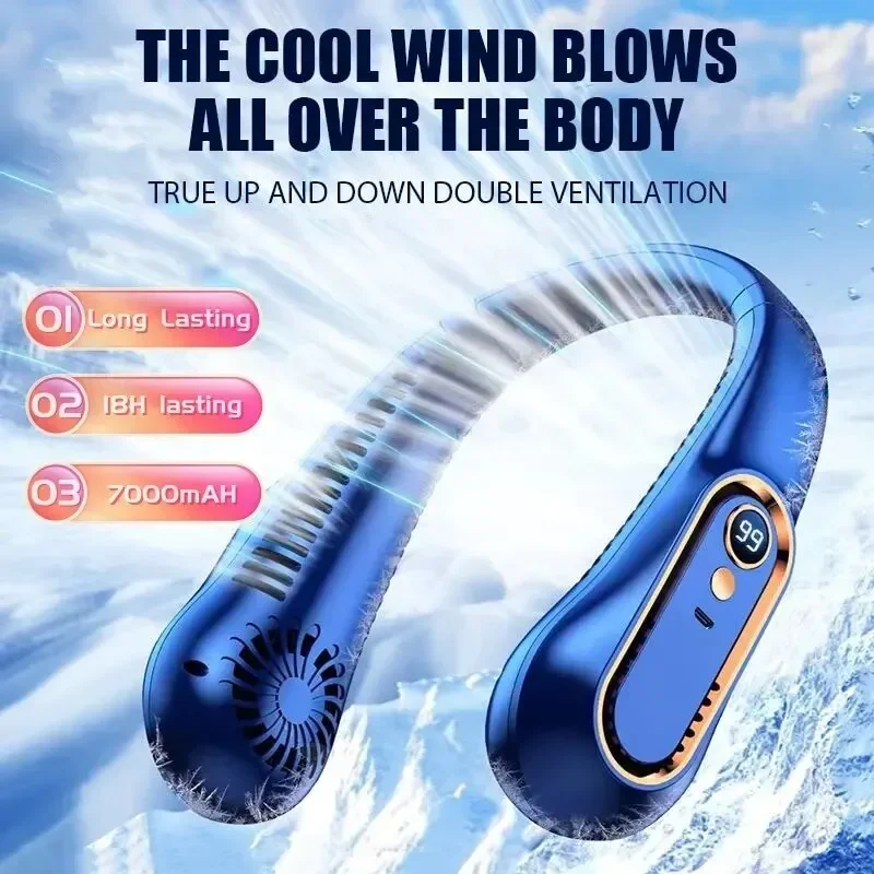 CUQOO Ventilatore Da Collo Senza Pale - 3 Velocità, Ricaricabile USB, Rotazione 360°, Batteria 1800mAh - Mani Libere, Silenzioso, Per Casa E Outdoor (Nero) - 3