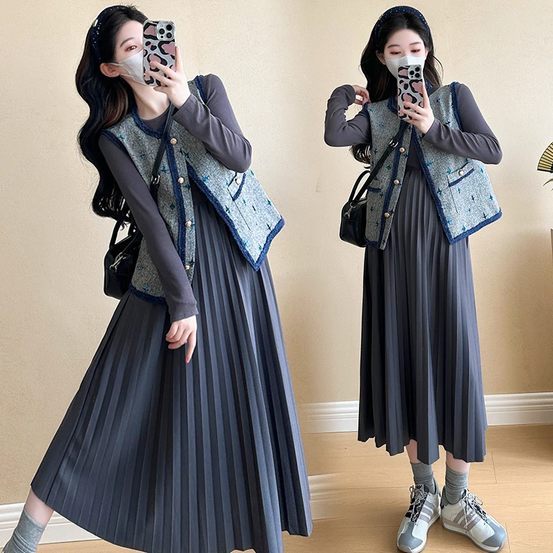 Autumn Maternity Jacket Sleeveless Coat Fashion Printing Button Fly Pregnant Woman Vintage Outwear Elegant Pregnancy Vest Coats