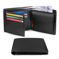 100% Genuine Leather RFID Blocking Slim Trifold Men Wallets with Coin Pocket and ID Window Minimalist Wallet for Men 1