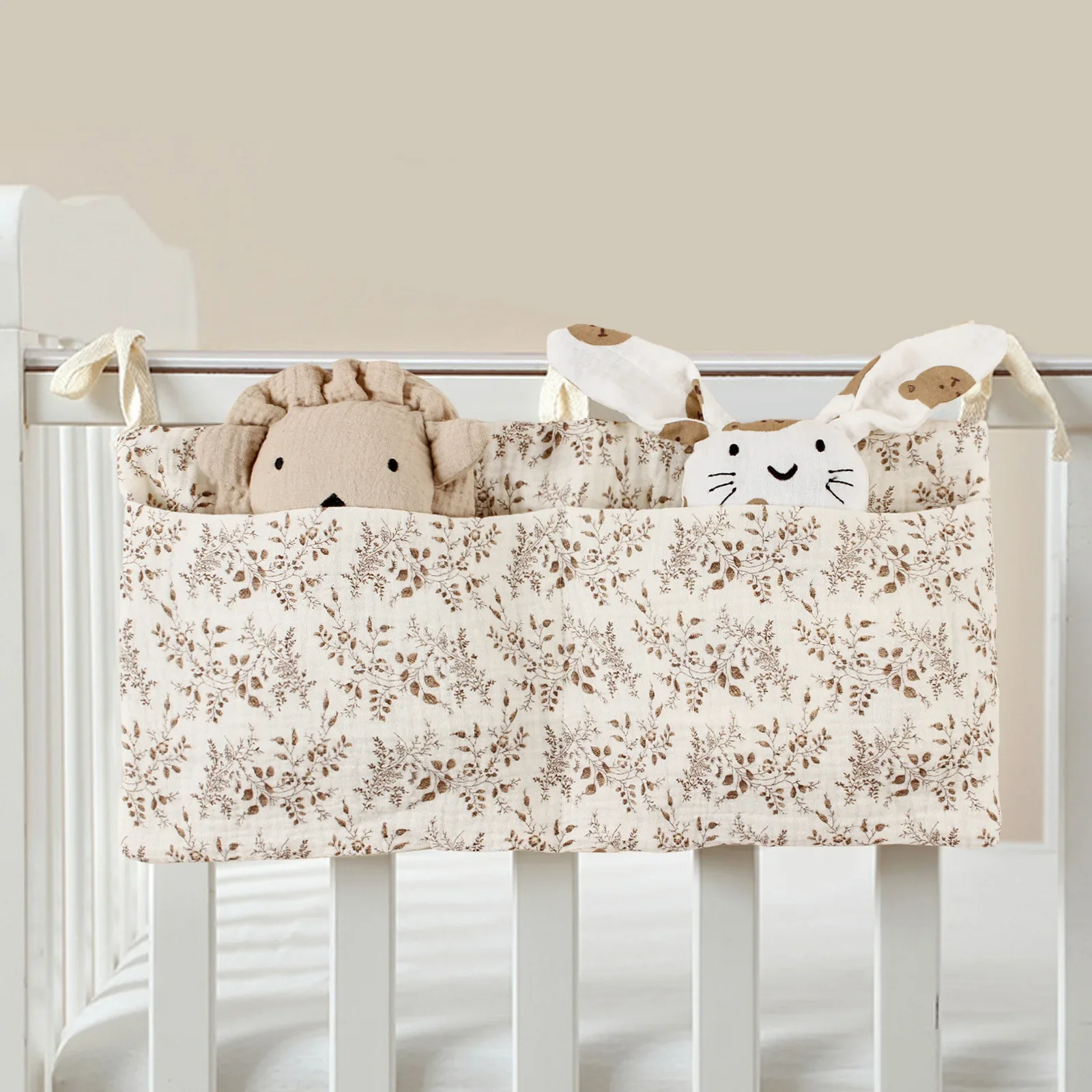 Cotton Bedside Diaper Bag Cute Baby Item Nappy Storage Bag Organizer Baby Crib Bottle Trolley Hanging Bag Bedding Caddy Stacker