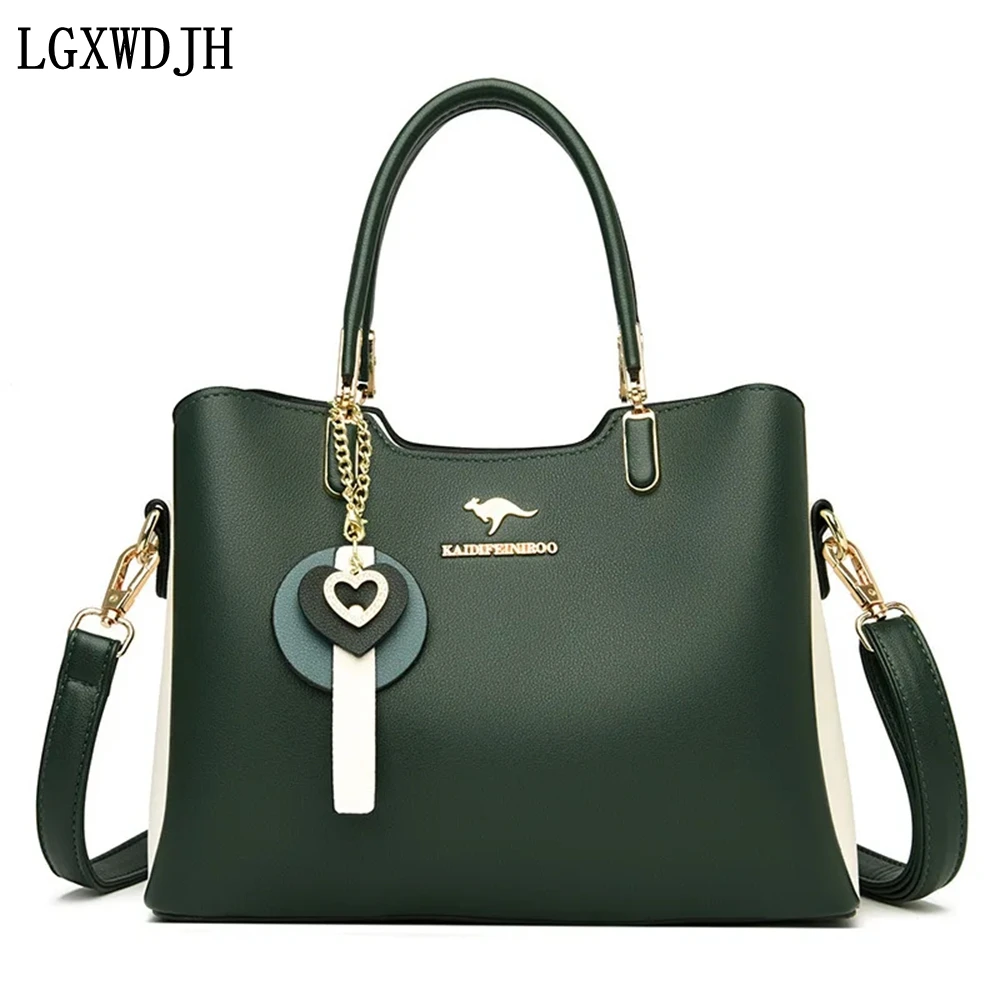 Large Capacity PU leather color matching women's shoulder bag Sewing line business crossbody bags for women Fashion new Handbag