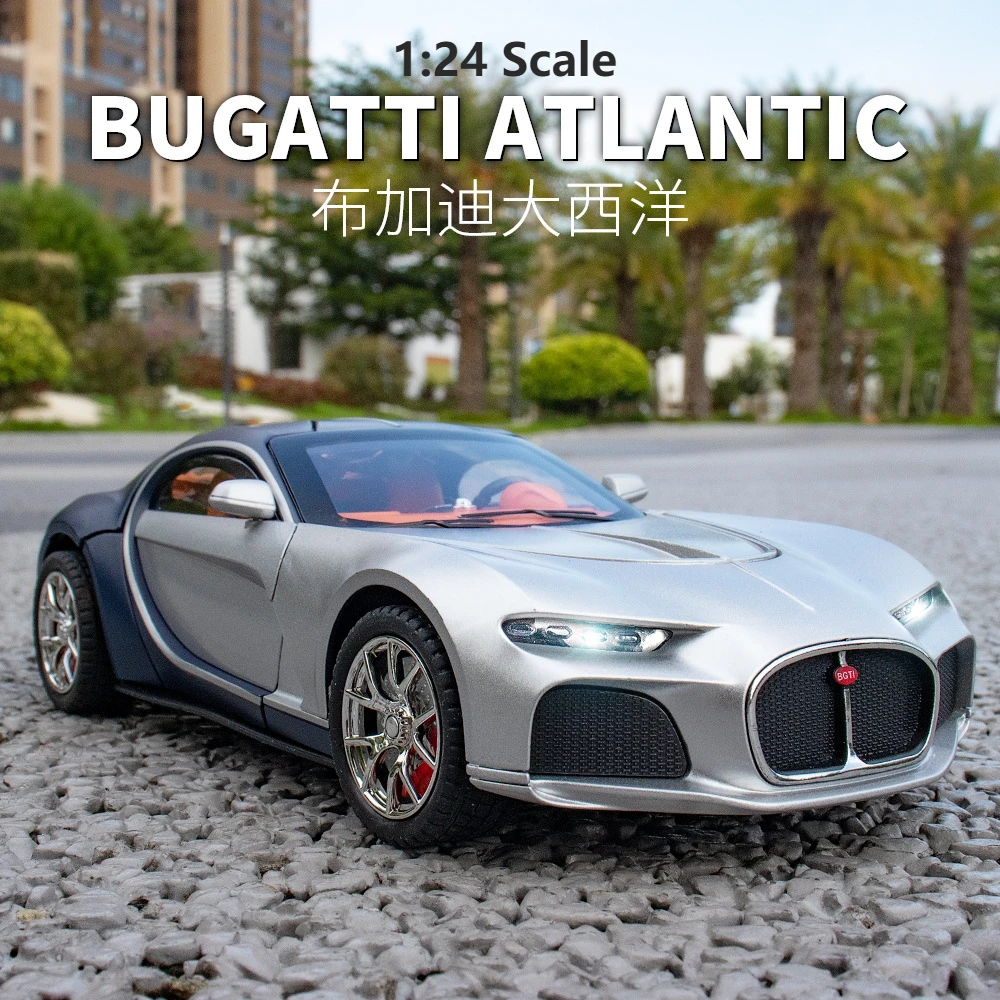 1:24 Bugatti Atlantic Alloy Sports Car Model Diecast Metal Toy Vehicles Simulazione Suono E Luce Tirare Indietro Giocattolo Per Bambini Regalo