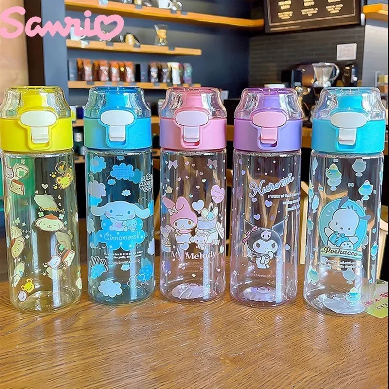 

550 мл Kawaii Sanrio Kuromi бутылка для воды Pompompurin Cinnamoroll My Melody Animes Straw Cup милая посуда для напитков Уличный спорт портативный
