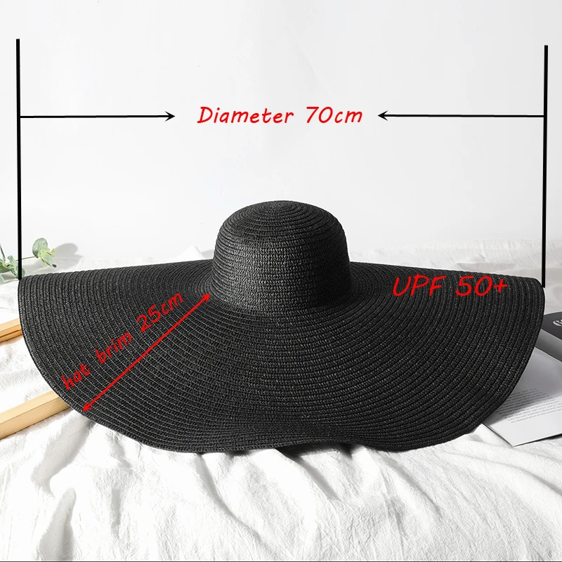 Summer 70cm Large Wide Brim Sun Hats For Women Oversized Beach Hat Foldable Travel Straw Hat Lady UV Protection Sun Shade Hat 5