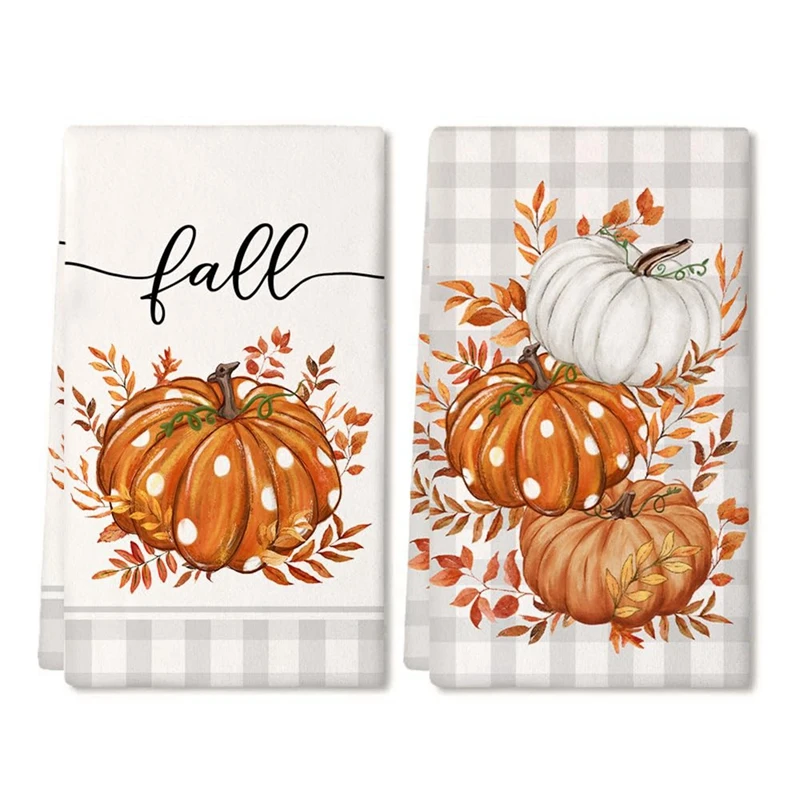 

2PCS Fall Kitchen Towels Set Of 2 Autumn Dish Towels Drying Dishcloth Farmhouse Home Decor