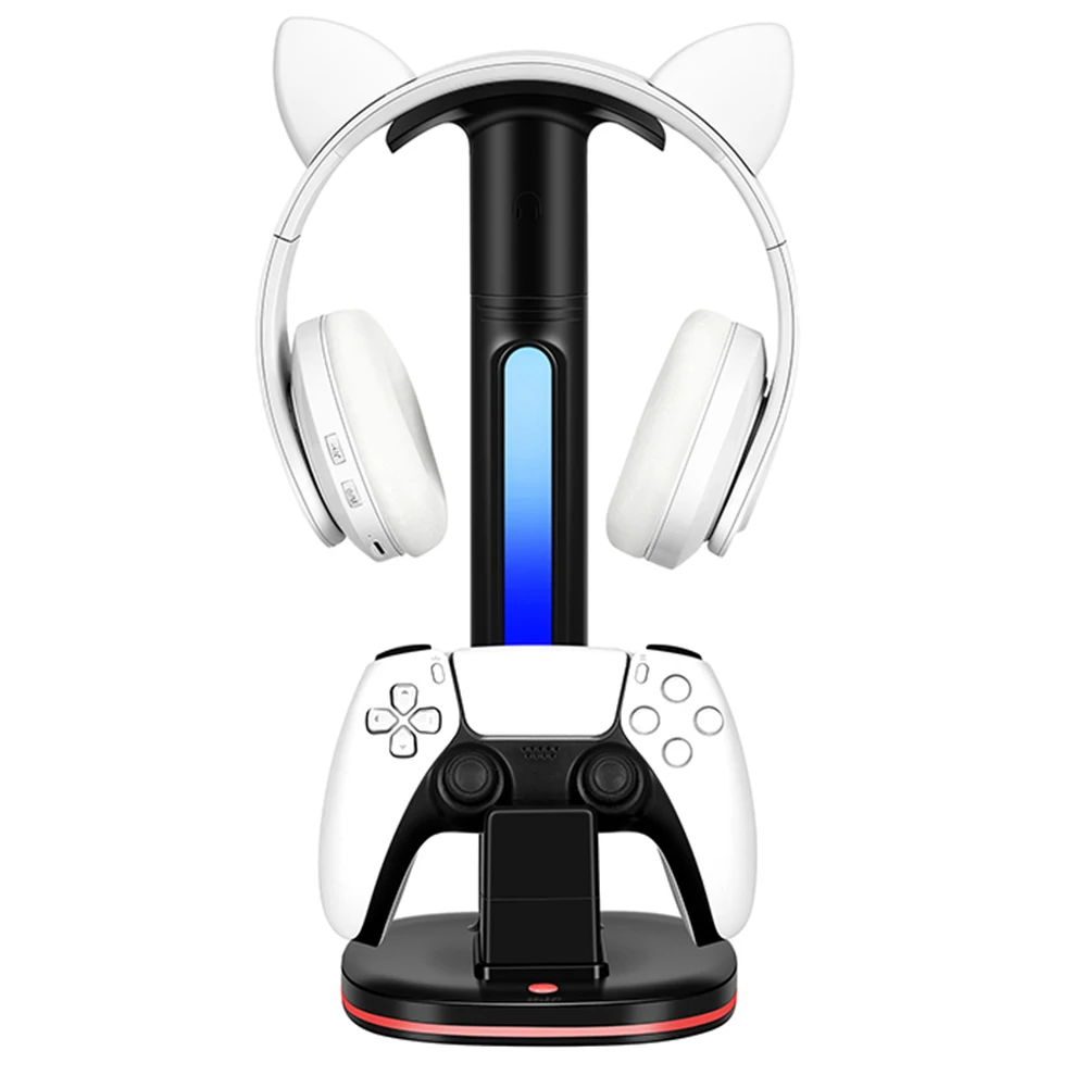 Station de charge PS5 avec support Casque, porte téléphone et lumière RGB