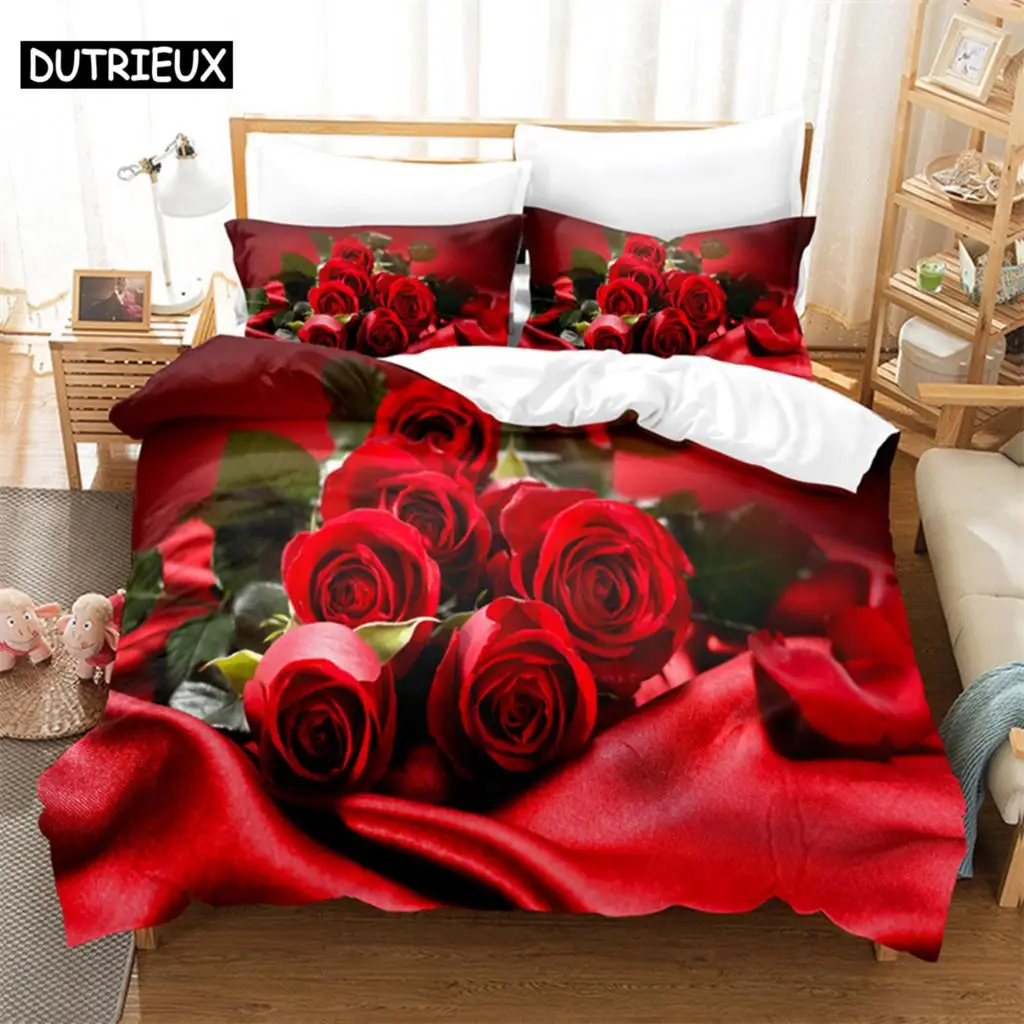 

Luxury Red Rose Queen Bedding Set Duvet Cover Set Bedding Comforter Bedding Sets Bed Linen King Size Duvet Cover Bedding Set
