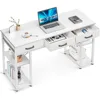 Small Computer Desk: Home Table with Fabric Drawers & Storage Shelves, Modern Writing Desk, White, 48"x16", Computers Desks 3