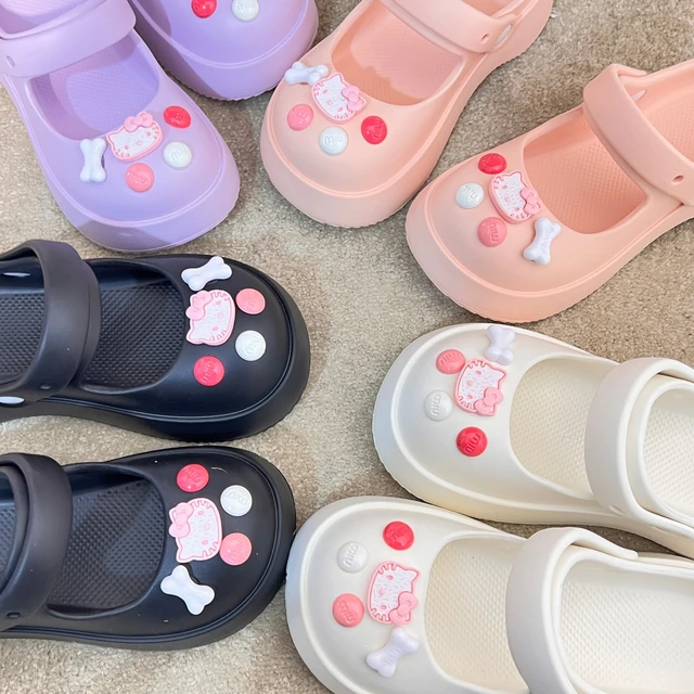 2023 Hello Kitty Croc Kawaii Half Wrapped Mary Jane Style Jk Y2K Soft Summer Anime Sanrioed Sandals Outside Girls Gifts _ AliExpress Mobile