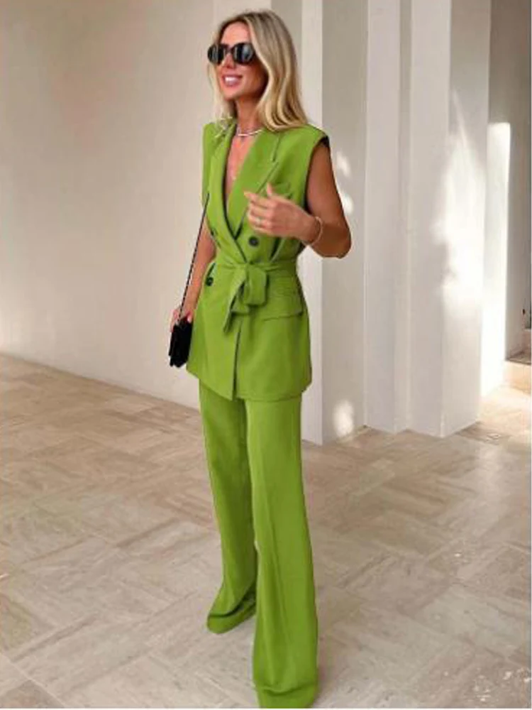 V-neck Chic and Elegant Woman Set Woman 2 Pieces Casual Fashion Vest Suit Blazer Suits Women's Clothing