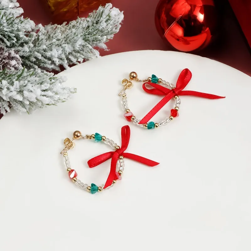 Cute Pearl Christmas Hat Pendant Necklace  for Women Green Red Beads Earrings Girls Gift Party New Year Jewelry Gifts