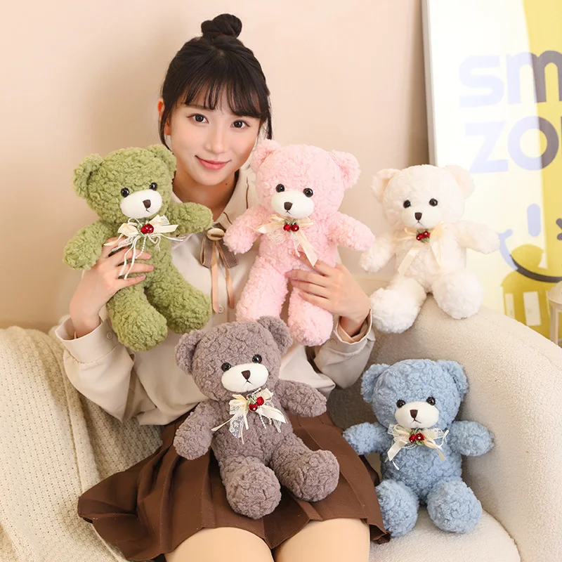 33cm Cute Bowknot Teddy Bear Plush Toy Soft Stuffed Animal Colorful Bears Babys Appease Doll for Lovers Birthday Gift Home Decor child slipper children cotton slippers boys girls cute cartoon hair slippers home warm for babys cottons shoes winter