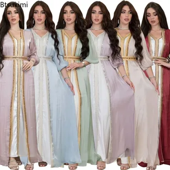 Eleganti Abiti da Sera Marocchini per Donne, Set di 3 Pezzi in Raso di Lusso, Abaya Turca e di Dubai, Set di Abiti Musulmani, Caftano Arabo Saudita, Vestiti