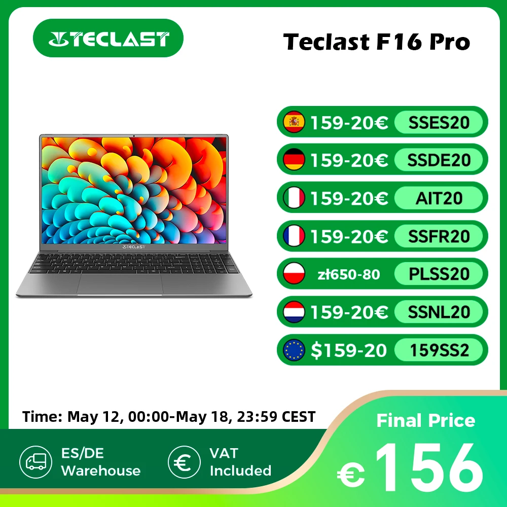 TECLAST F16Pro Laptop 15.6 inch, 16GB RAM 512GB SSD Computers, for Intel N95 CPU, IPS FHD 1080P Screen, WiFi 6, BT 5.0, USB3.2, Backlit Keyboard, 38000mWh 1