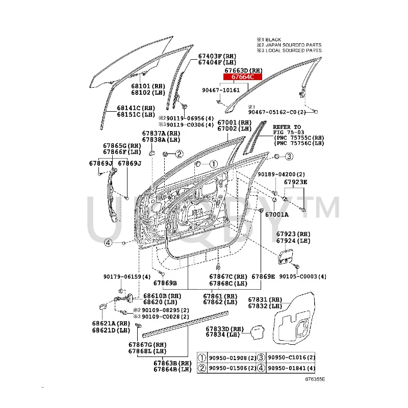 676630N020 676640N020 To yo ta cr ow n Right door frame decorative strip