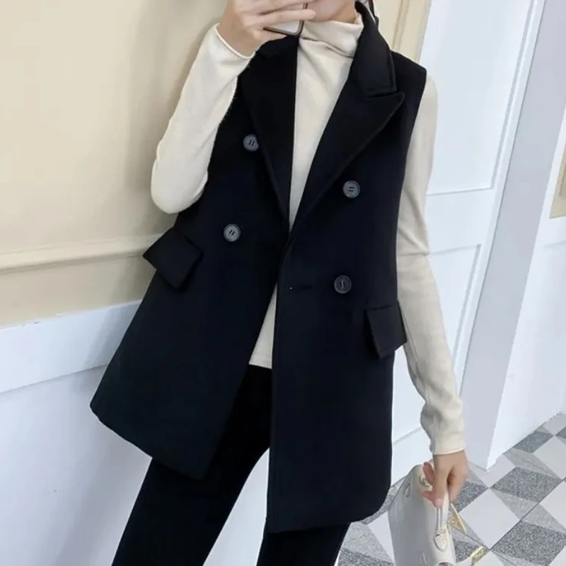

Office Lady Vest Blazer Women 2021 Fashion Loose Sleeveless Jacket Female Suit Waistcoat Coat Work OL Style Elegant Vest Jackets