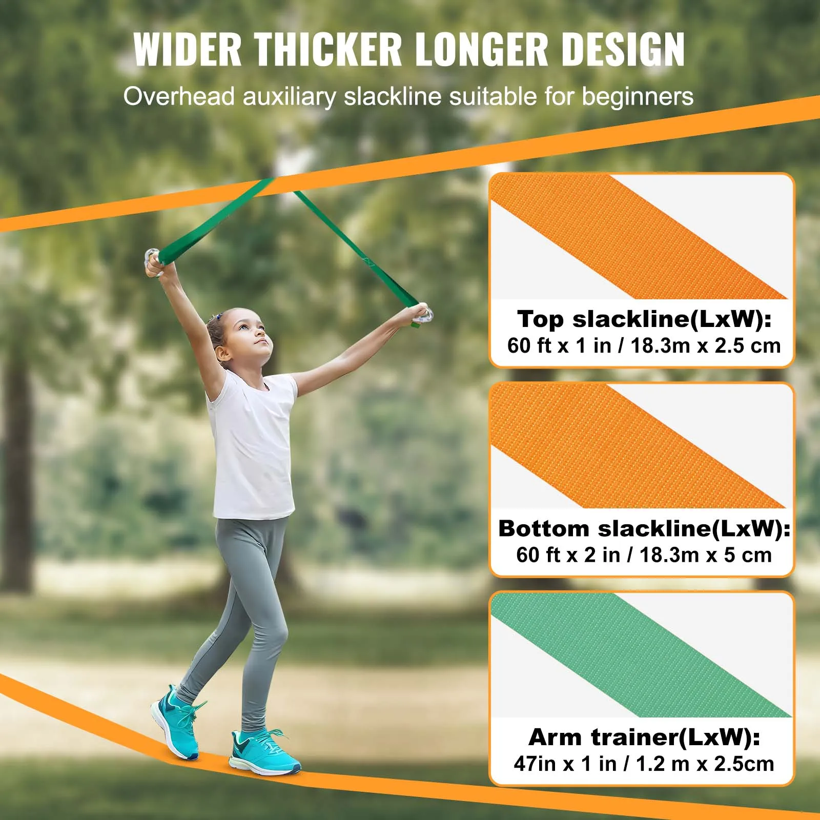 VEVOR Slackline Kit with Training Line Backyard Slack Line Equipment Tight Rope for Kids Adults Complete Slackline Set slackline kit